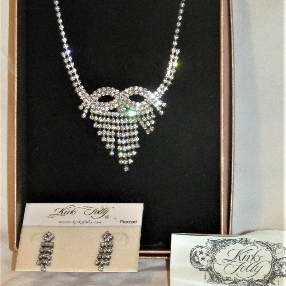 Vintage Kirks Folly Rhinestone Crystal Victorian Necklace & Earring Set Wedding
